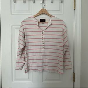 Eddie Bauer Pink and White Striped Henley Shirt